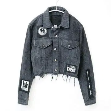 로컬 오소리티 유즈드 가공 숏 기장 데님 자켓 패치