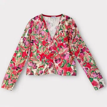 안나 몰리나리 성숙 큐트 딸기 무늬 V 가디건