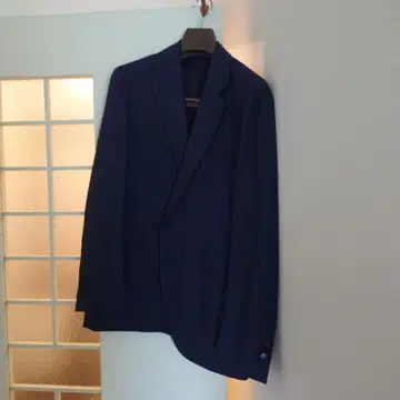 네이비 체크 무늬 테일러드 자켓