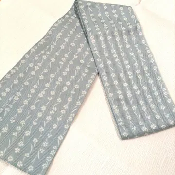 부쇼안 리버서블 반폭 오비 유카타 코몬 꽃무늬 나데시코 이치마츠 블루