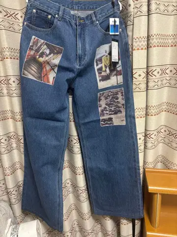 사진 프린트 디자인 데님 팬츠