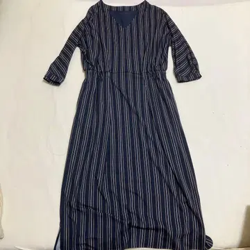 쿠미쿄쿠 네이비 스트라이프 7부 소매 원피스 M