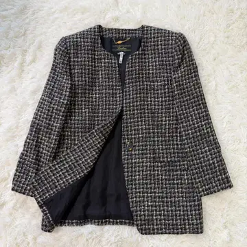 새상품급 Leilian 트위드 노카라 자켓 고급 블랙