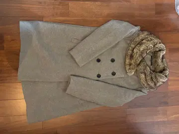 그레이 울 혼방 퍼 롱 코트