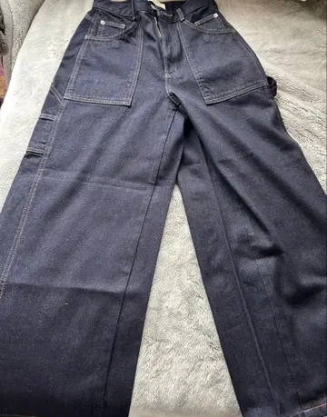 다크 블루 와이드 데님 팬츠 하이웨스트