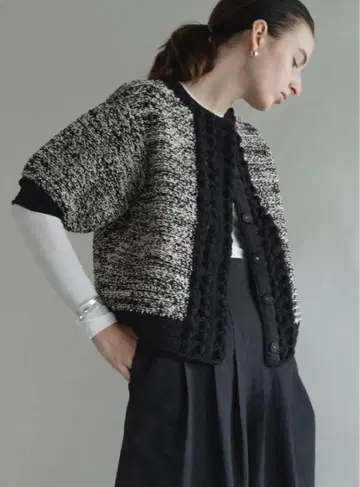 CLANE 도트 라인 하프 슬리브 니트 가디건