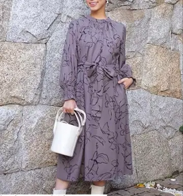 스타일 델리 꽃무늬 모브 컬러 긴팔 원피스