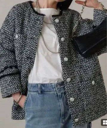 Lunaglass 노카라 자켓 트위드 자켓