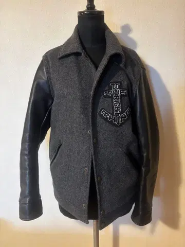 softmachine 울 가죽 바시티 자켓