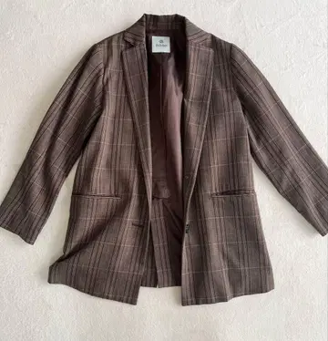 nano 체크 무늬 롱 자켓 브라운 계열