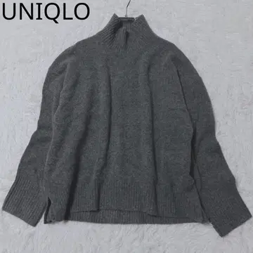 유니클로 하이넥 스웨터 수플레얀 슬릿 하이로우헴 그레이 XL