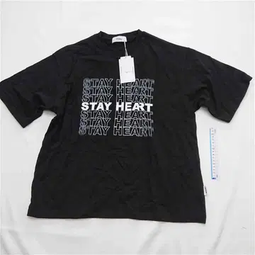 페인 스테이 하트 프린트 T셔츠 블랙 계열 L 사이즈 면 100%