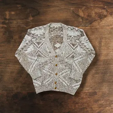 90s U.S. 기하학 패턴 짧은 기장 니트 가디건