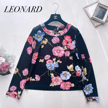 고급 레오나르 칸칸 소재 긴팔 티셔츠 트리밍 꽃무늬 멀티 컬러 M