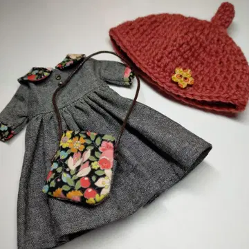 그레이 드레스 핑크 모자 꽃무늬 백