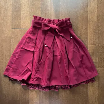 로디스포토 펄 리본 프릴 스커트 빨간색 보르도 와인 레드 M