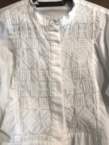 mizuiro ind 레이스 스탠드 카라 셔츠 자수 화이트