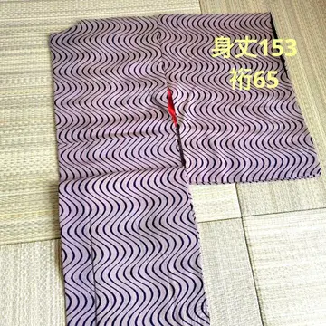 보라색 파도 무늬 코몬 기모노 순수 실크