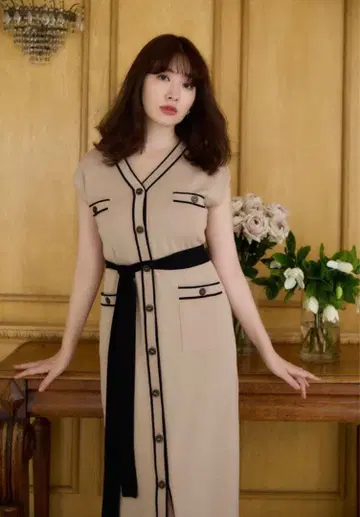 herlipto Two-Tone Belted Long Cardigan