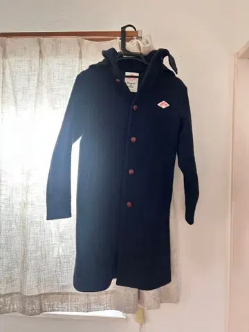 단톤 후드 부착 롱 코트 사이즈 34 네이비