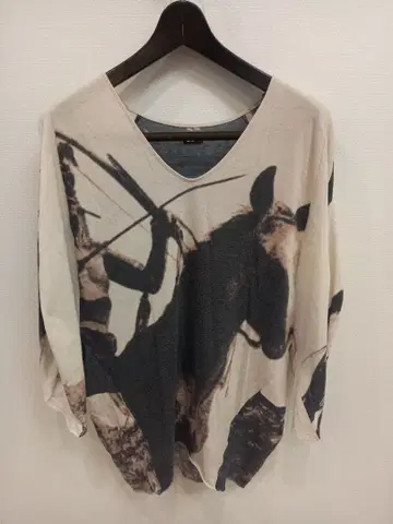 말과 활 프린트 오부 소매 튜닉