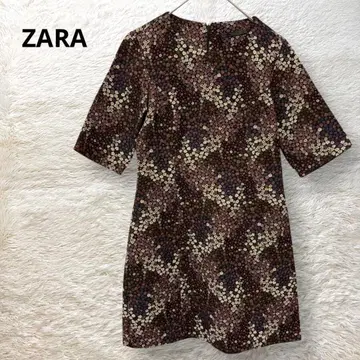 ZARA 미니 꽃무늬 미니 원피스 자카드 원단 브라운 S 반팔 레트로