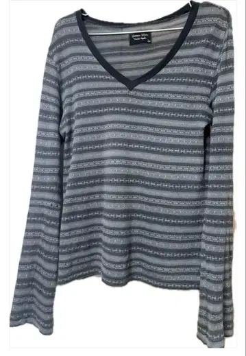 넘버나인 08ss 그레이 스트라이프 V넥 긴팔 티셔츠 롱T