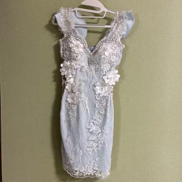 ROBE de FLEURS 스카이블루 플라워 자수 타이트 드레스 XS
