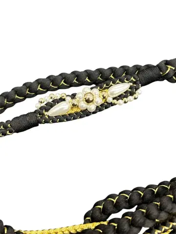 블랙 골드 펄 장식 허리띠 후리소데용 성인식