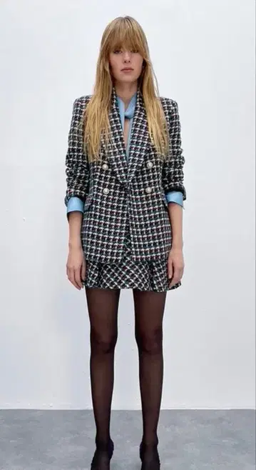 ZARA 텍스처 더블 브레스트 자켓 스커트