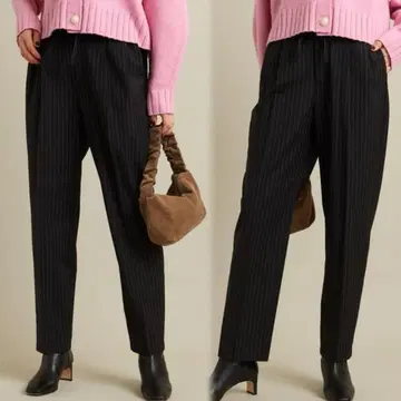 겨울 울 트로도 끈 턱 테이퍼드 팬츠 허리밴딩 스트라이프 끈