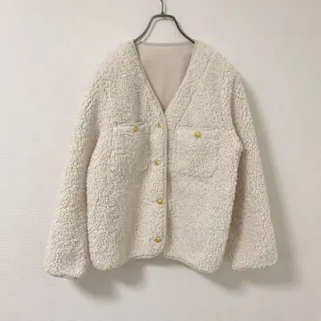 저널 스탠다드 리룸 컬리 페이크 무스탕 V넥 자켓