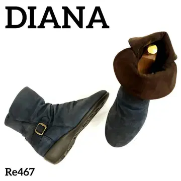 다이애나 새상품급 숏부츠 가죽 네이비 웨지 23.5cm 일본제