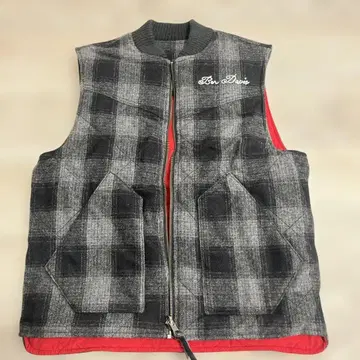 벤 데이비스 체크 무늬 베스트 M 사이즈 그레이/레드