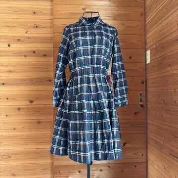 네이비 계열 체크 셔츠 원피스 긴팔