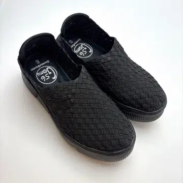 새상품급 밴딩 슬립온 슈즈 손뜨개질 메쉬 경량 스니커즈 미세 라메 블랙