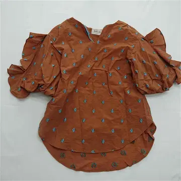 마사코 테라니시 벌룬 슬리브 블라우스 38 브라운 계열