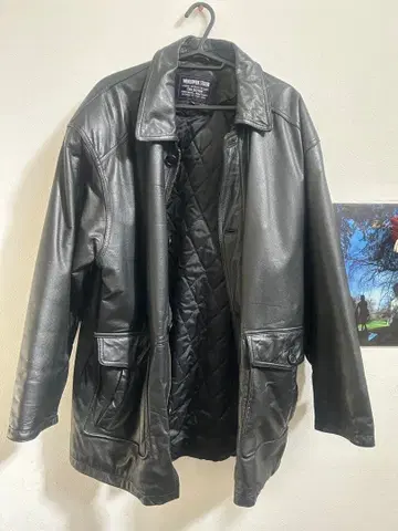 블랙 가죽 퀼팅 자켓