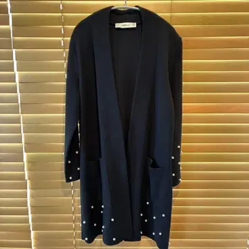 [ ZARA ] 자라 펄 장식 블랙 니트 롱 가디건 롱 코트