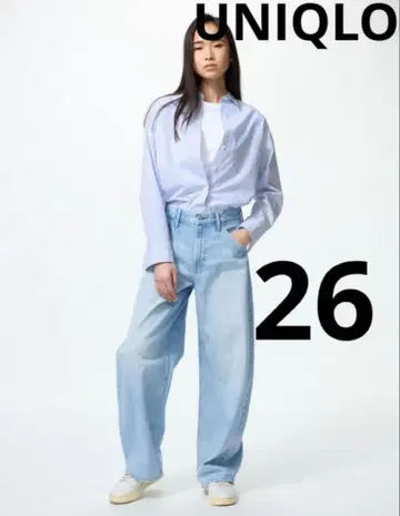 유니클로 배기 커브 진 블루 사이즈 26 밑단 기장 수선 없음!