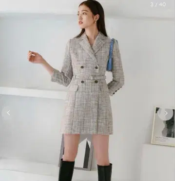 [스나이델] 체크 무늬 더블 브레스트 미니 원피스