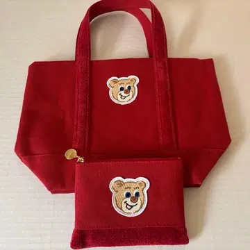 새상품급 러브리바이페이러 올드 테디 와펜 토트 & 파우치 빨간색