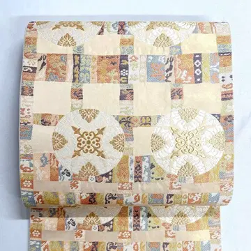 후쿠로 오비 화문 금실 변형 격자 꽃 무늬 컬러풀 기모노 오비 035k