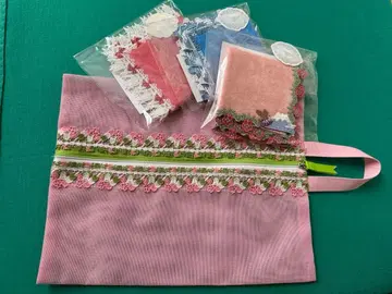 치카자와 레이스 타월 손수건 3개와 파우치