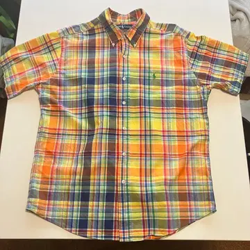 랄프 로렌 마드라스 체크 버튼 다운 코튼 반팔 셔츠 LL 사이즈