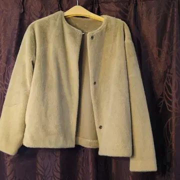 유니클로 노카라 플리스 자켓 베이지 L 사이즈