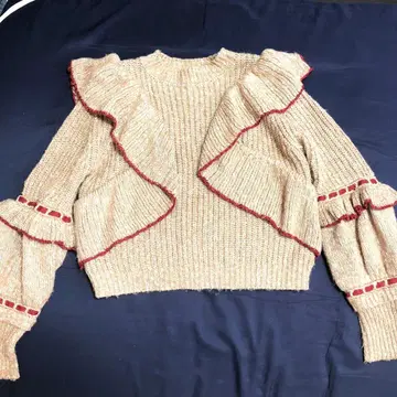 릴리 브라운 프릴 니트 배색 핑크 라메