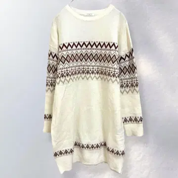그라시아 울 혼방 니트 튜닉 노르딕 무늬 루즈핏 M [b157