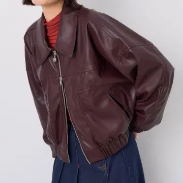 mini matters 레더 봄버 자켓 레드 브라운