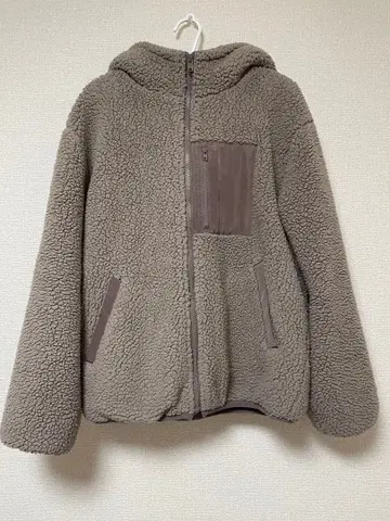 보아 플리스 자켓 후드 부착 베이지